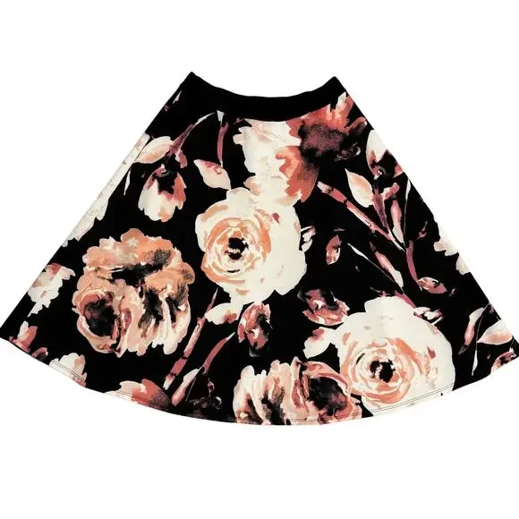 bobeau Skirts Bobeau Black Pink White Floral Long Skirt Size